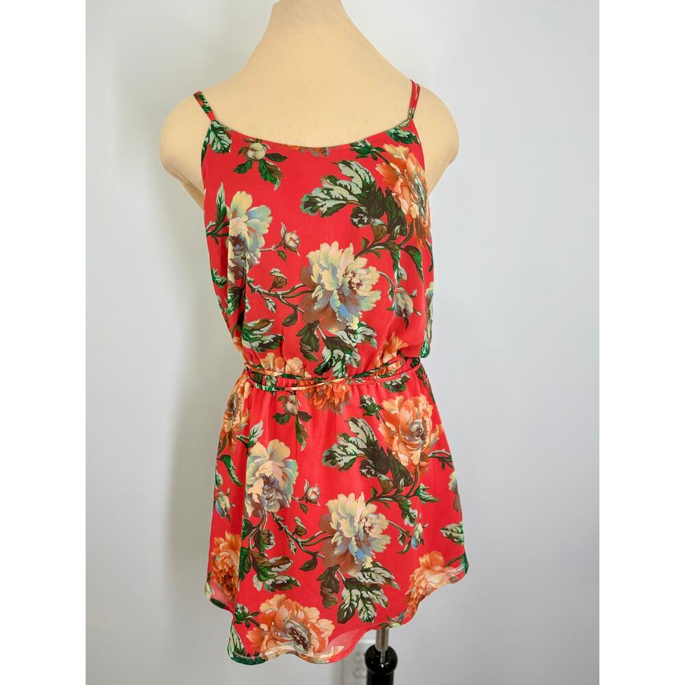 Norah Vintage red floral summer dress, fully lined  size L